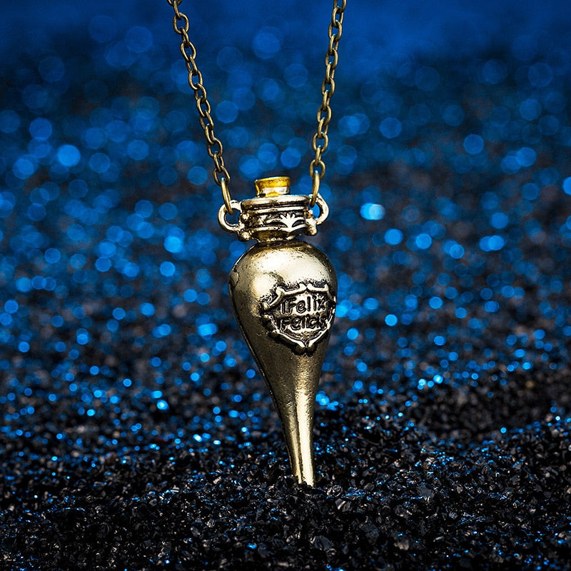 Felix Felicis Magical Potion Necklace Liquid Luck Bottle Vingtage Antique Bronze Silver Color Pendant Movie Jewelry