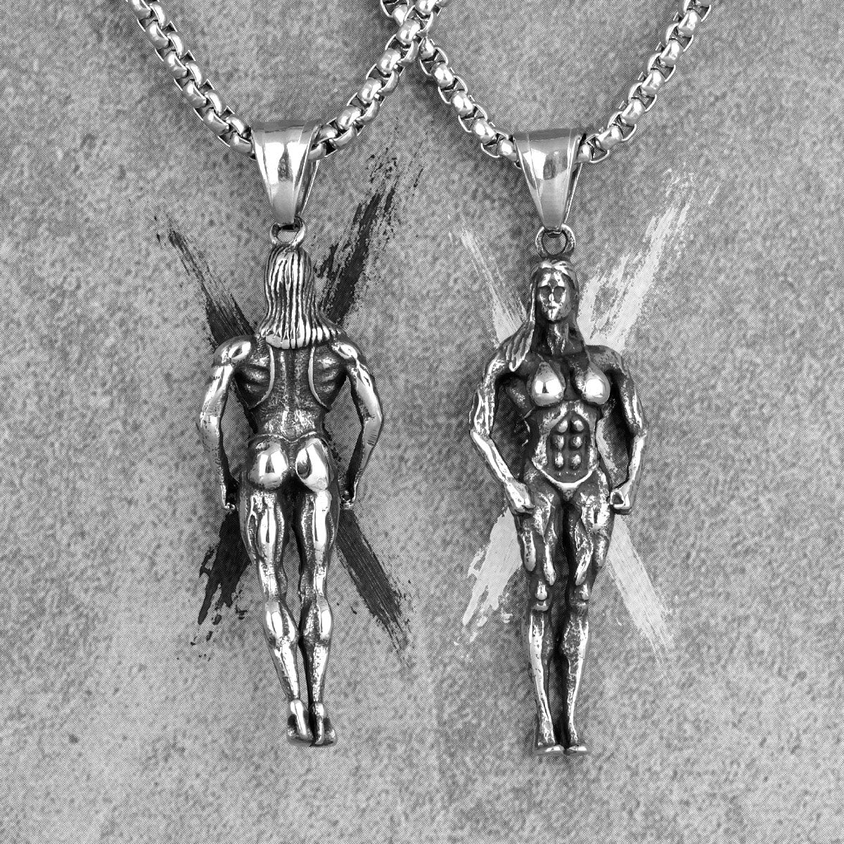 Femal Bodybuilding Fitness Long Men Necklaces Pendant Chain for Boyfriend Male Stainless Steel Jewelry Creativity Gift