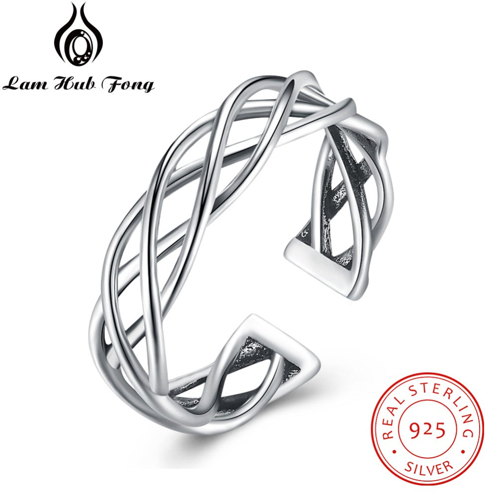 Female 100% 925 Sterling Silver Adjustable Ring Woven Design Open Rings For Women Wedding Party Jewelry ( RI103431)