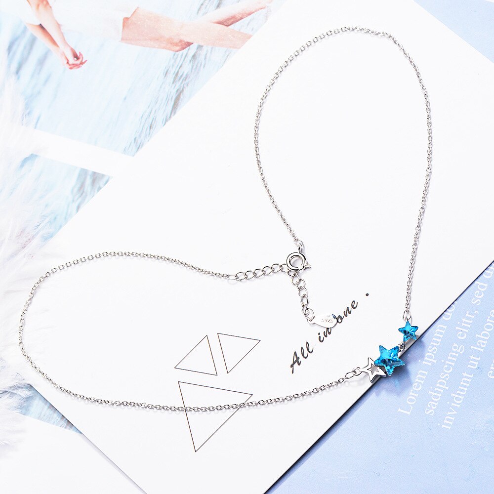 Female 925 Stamp Silver Color Blue Star Crystal Pendants And Necklaces For Women Wedding Jewelry 2022 Party Gifts