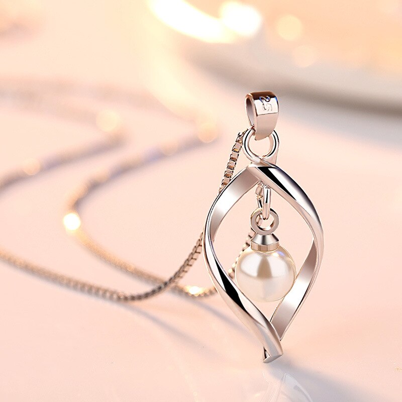 Female 925 Stamp Silver Color Gyrate Pearl Pendants And Necklaces For Women Wedding Pearl Vintage Jewelry Gift GaaBou Jewellery
