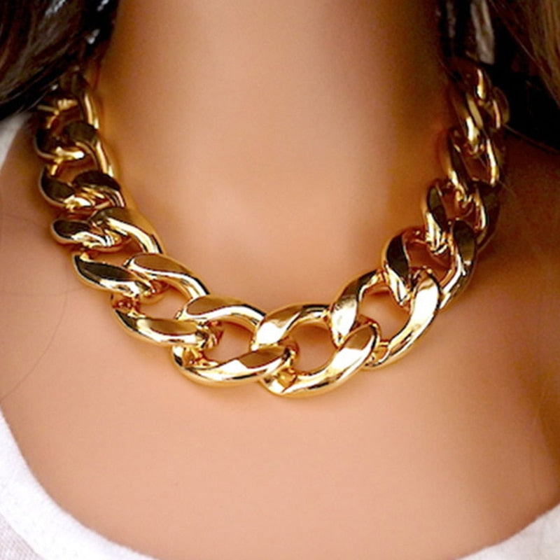 Female Hip Hop Short Necklaces Punk Gold Silver Color Thick Chain Statement Necklace Women Jewelry