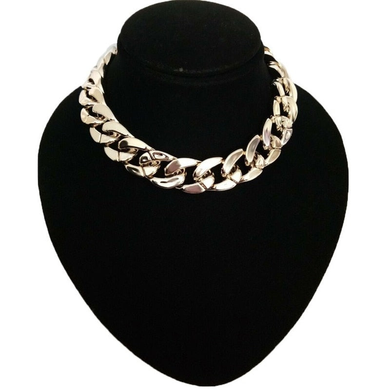 Female Hip Hop Short Necklaces Punk Gold Silver Color Thick Chain Statement Necklace Women Jewelry