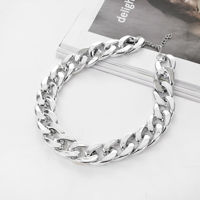 Female Hip Hop Short Necklaces Punk Gold Silver Color Thick Chain Statement Necklace Women Jewelry