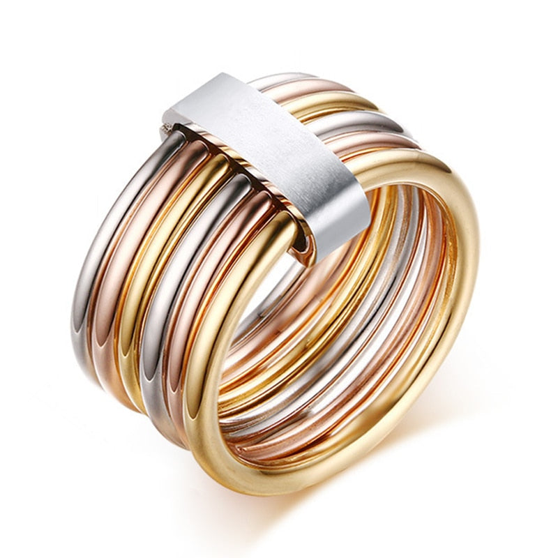 Female Fashion Mix Color Ring Quality Stainless Steel with Gold Rose Gold Silver Plated Party Ring for Women Gold Jewelry