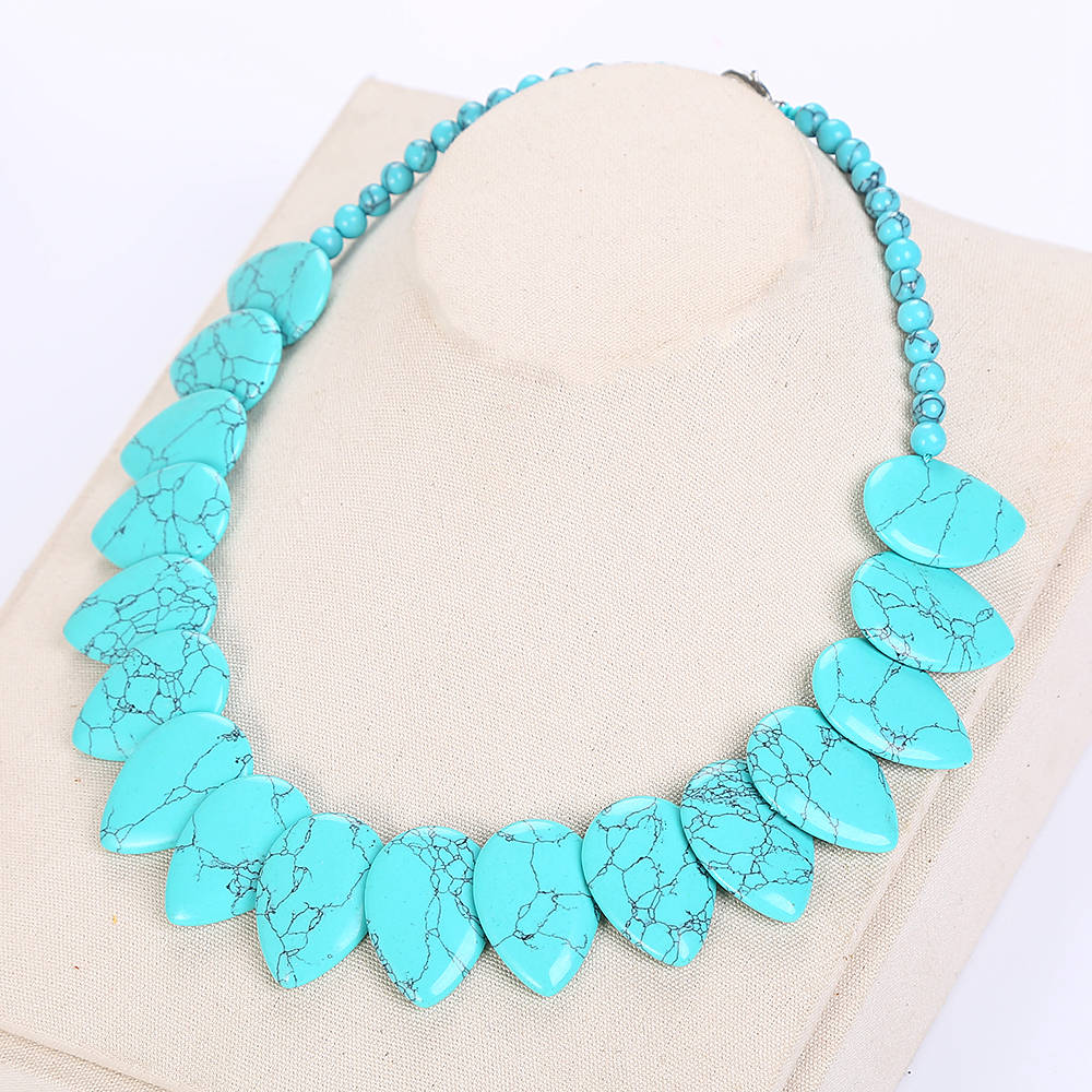 Female Long Pearl Water Drops Turquoise Necklace Leaf Choker Flower Charm Jewelry Women Love Necklace Turquoise Accessories New