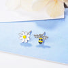 Female  925 Stamp Silver Color Flower Simple Cute Bee Earrings Charm Ear Stud For Women Girl Jewelry Christmas