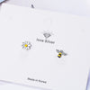 Female  925 Stamp Silver Color Flower Simple Cute Bee Earrings Charm Ear Stud For Women Girl Jewelry Christmas