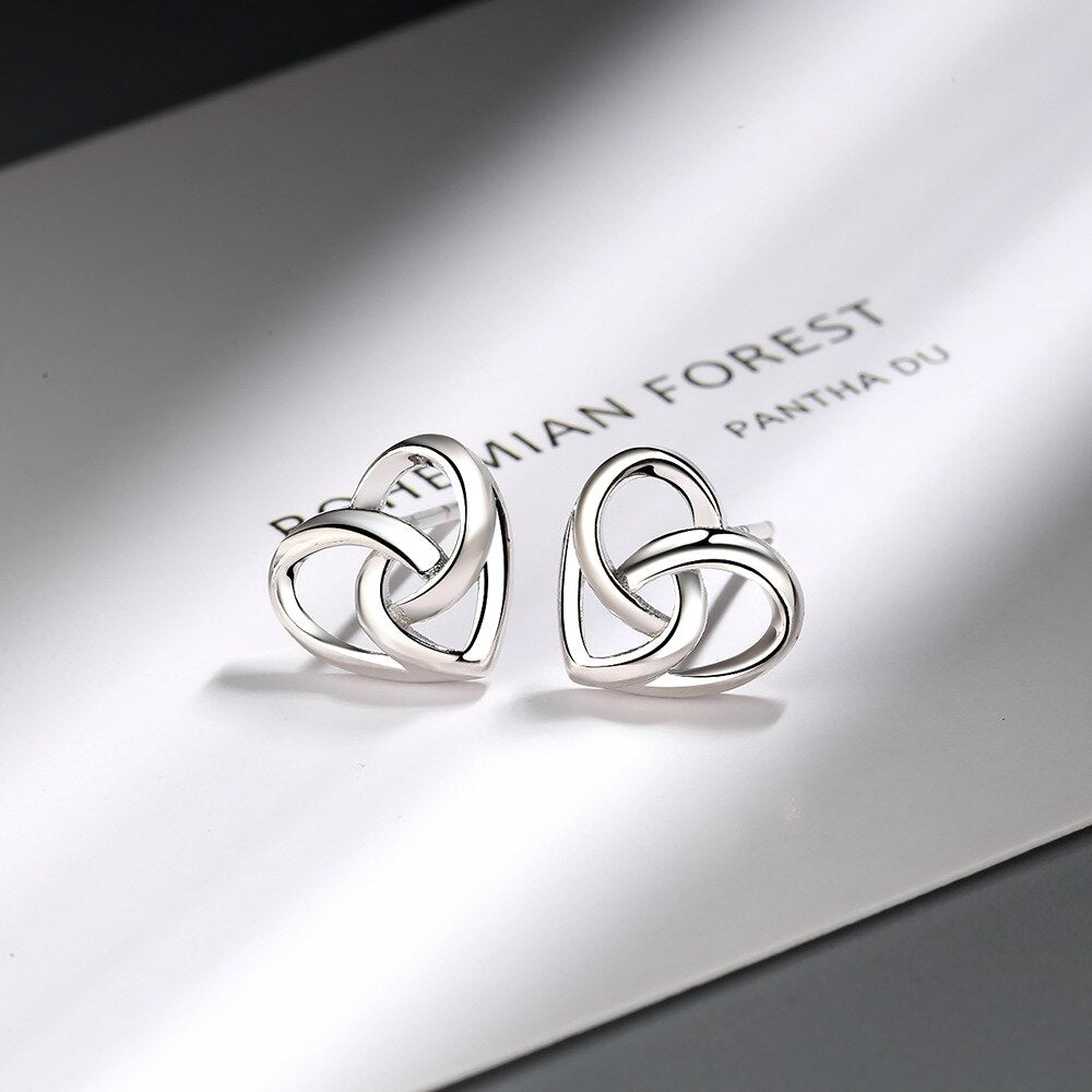 Female  925 Stamp Silver Color Love Heart Earrings Hollow Charm Ear Stud For Women Girl Jewelry Gift Christmas