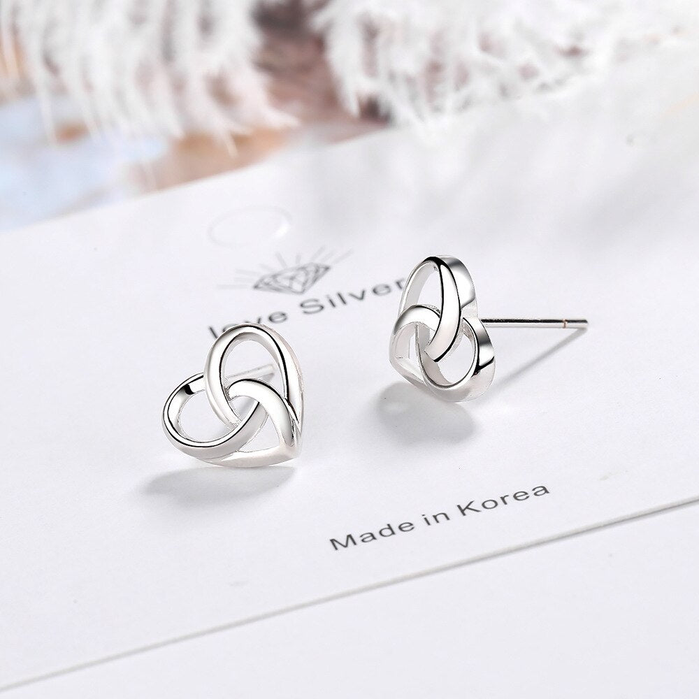 Female  925 Stamp Silver Color Love Heart Earrings Hollow Charm Ear Stud For Women Girl Jewelry Gift Christmas