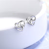 Female  925 Stamp Silver Color Love Heart Earrings Hollow Charm Ear Stud For Women Girl Jewelry Gift Christmas