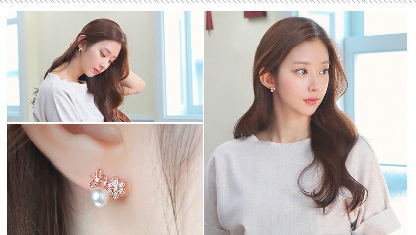 Female  925 Stamp Silver Color Pearl Earrings Sun Flower Charm Ear Stud For Women Girl Jewelry Gift