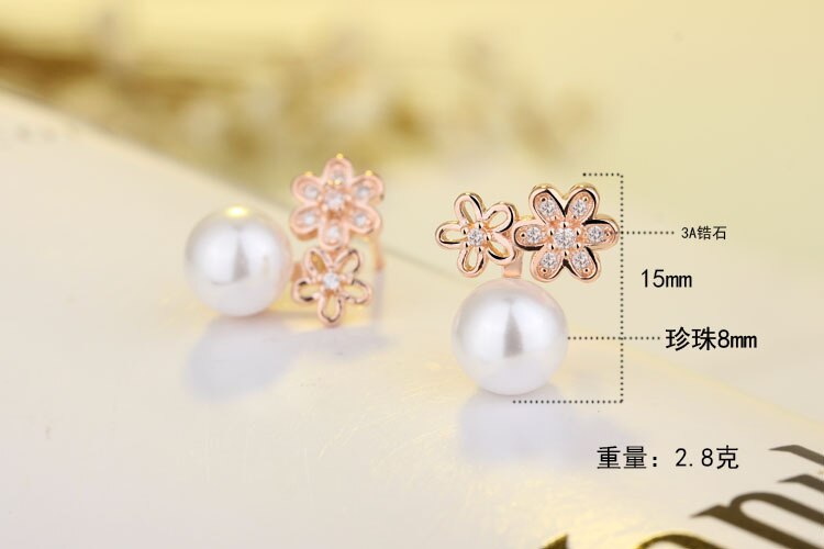 Female  925 Stamp Silver Color Pearl Earrings Sun Flower Charm Ear Stud For Women Girl Jewelry Gift
