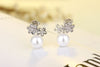 Female  925 Stamp Silver Color Pearl Earrings Sun Flower Charm Ear Stud For Women Girl Jewelry Gift