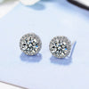 Female  925 Stamp Silver Color Round Zircon Earrings Charm Ear Stud For Women Girl Jewelry Gift