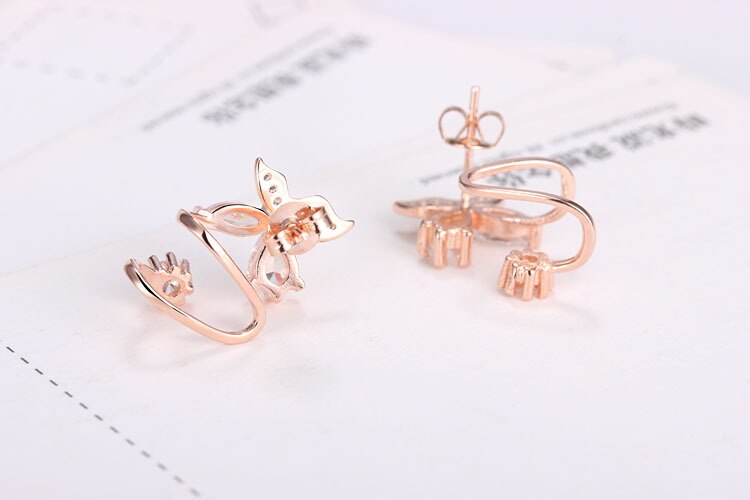 Female  925 Stamp Silver Color Whirl Butterfly Earrings Charm Zircon Ear Stud Clip For Women Girl Jewelry Gift Christmas