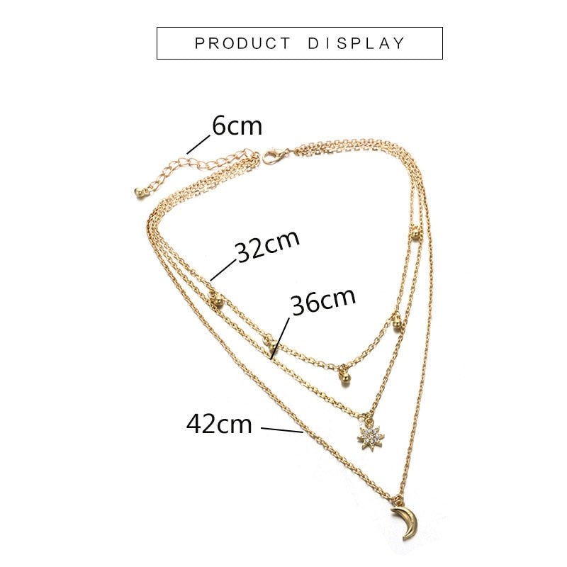 Female Necklace Multi Layered Moon Women Necklace Choker Statement Crystal Gold Color Necklace Girl Party Wear Gift Jewelry