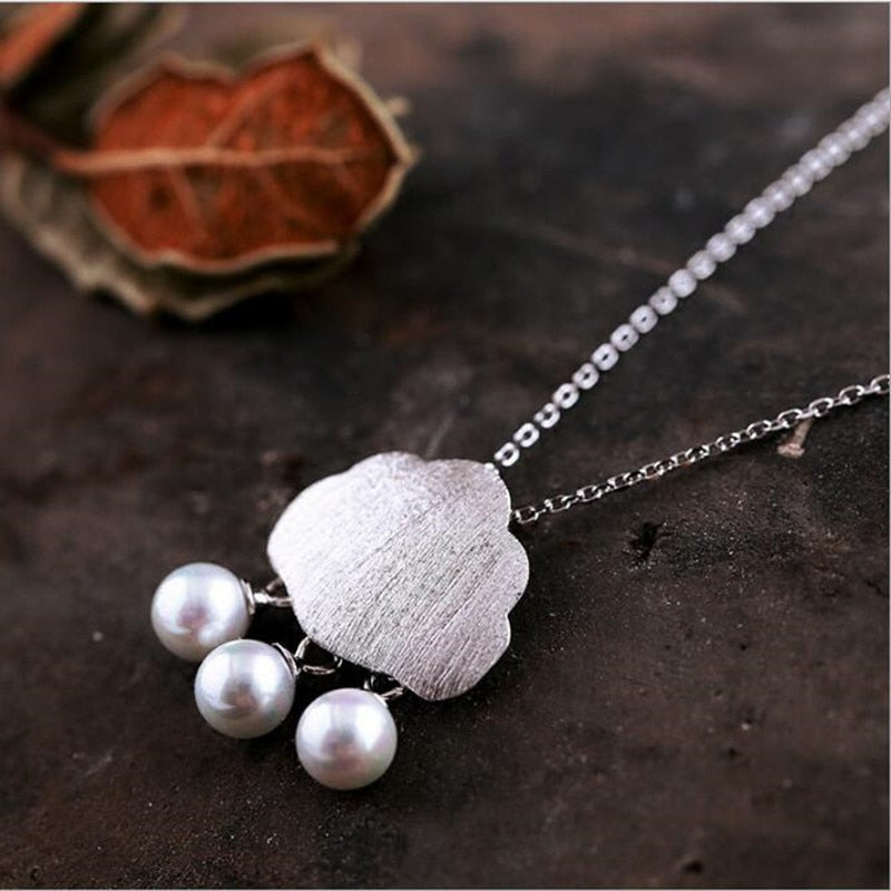 Female Personality 925 Sterling Silver Jewelry Exquisite Cloud Pearl Simple Drawing Sweet Popular Pendant Necklace H224
