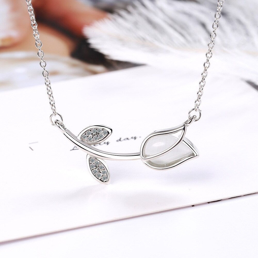 Female Rose Flower Necklace Pendant 925 Stamp Silver Color Korean Chain Designer  Quality Fine Jewelry for women