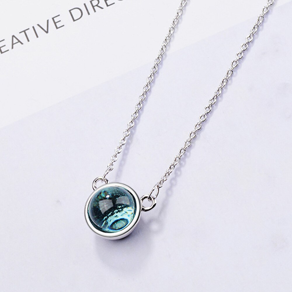 Female Round Crystal Pendants And Necklaces For Women 925 Stamp Silver Color Wedding Party Jewelry Gifts