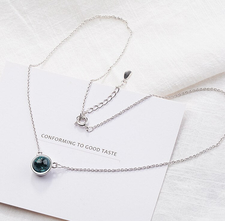 Female Round Crystal Pendants And Necklaces For Women 925 Stamp Silver Color Wedding Party Jewelry Gifts