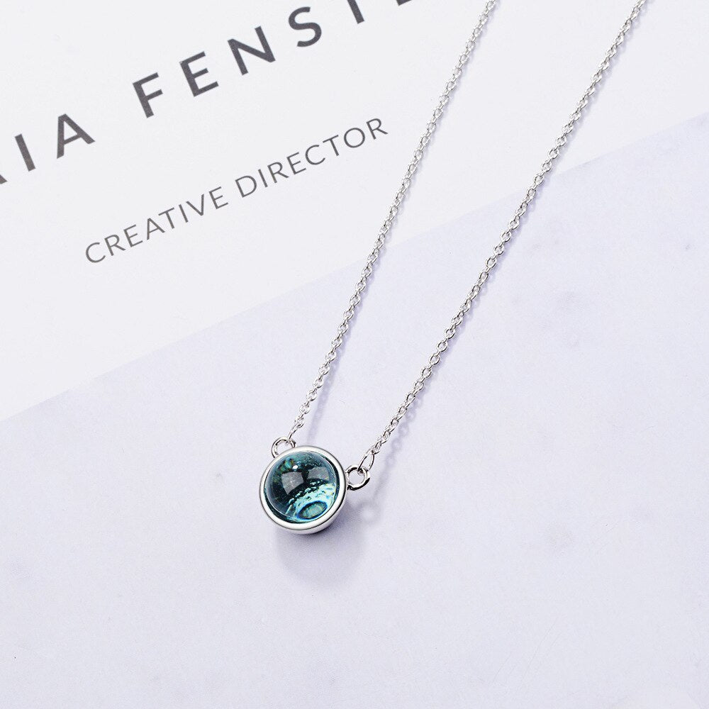 Female Round Crystal Pendants And Necklaces For Women 925 Stamp Silver Color Wedding Party Jewelry Gifts