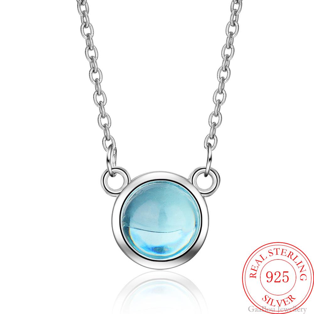Female Round Crystal Pendants And Necklaces For Women 925 Stamp Silver Color Wedding Party Jewelry Gifts