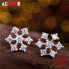 Female Snowflake Stud Earring 100% Real 925 Sterling Silver Jewelry High Quality AAA Zircon Double Earrings For Women Best Gift