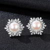 Female Snowflake Stud Earrings Natural Pearl Real 925 Sterling Silver Jewelry High Quality For Women Christmas Gifts