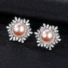 Female Snowflake Stud Earrings Natural Pearl Real 925 Sterling Silver Jewelry High Quality For Women Christmas Gifts