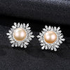 Female Snowflake Stud Earrings Natural Pearl Real 925 Sterling Silver Jewelry High Quality For Women Christmas Gifts