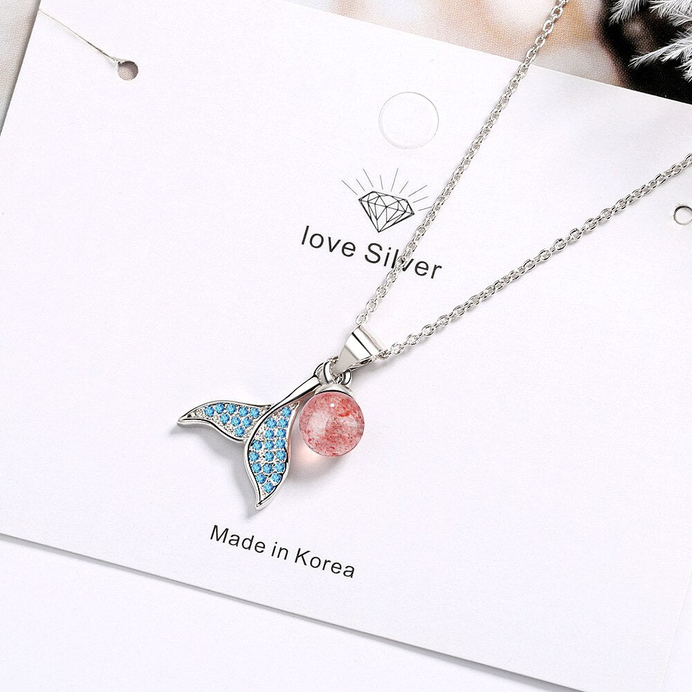 Female Strawberry Crystal Necklace Pendant 925 Stamp Aesthetic Chain  Quality Fine Jewelry for women Accessories