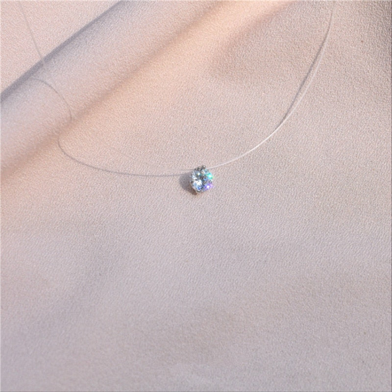 Female Transparent Fishing Line Necklace Invisible Women Rhinestone Chain Necklaces Female Gift