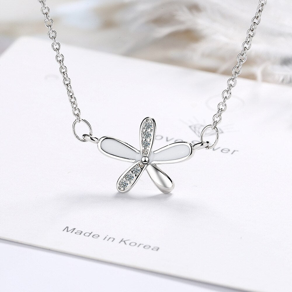 Female Zircon Flower Pendants And Necklaces For Women 925 Stamp Silver Color Lucky Wedding Party Jewelry Gift