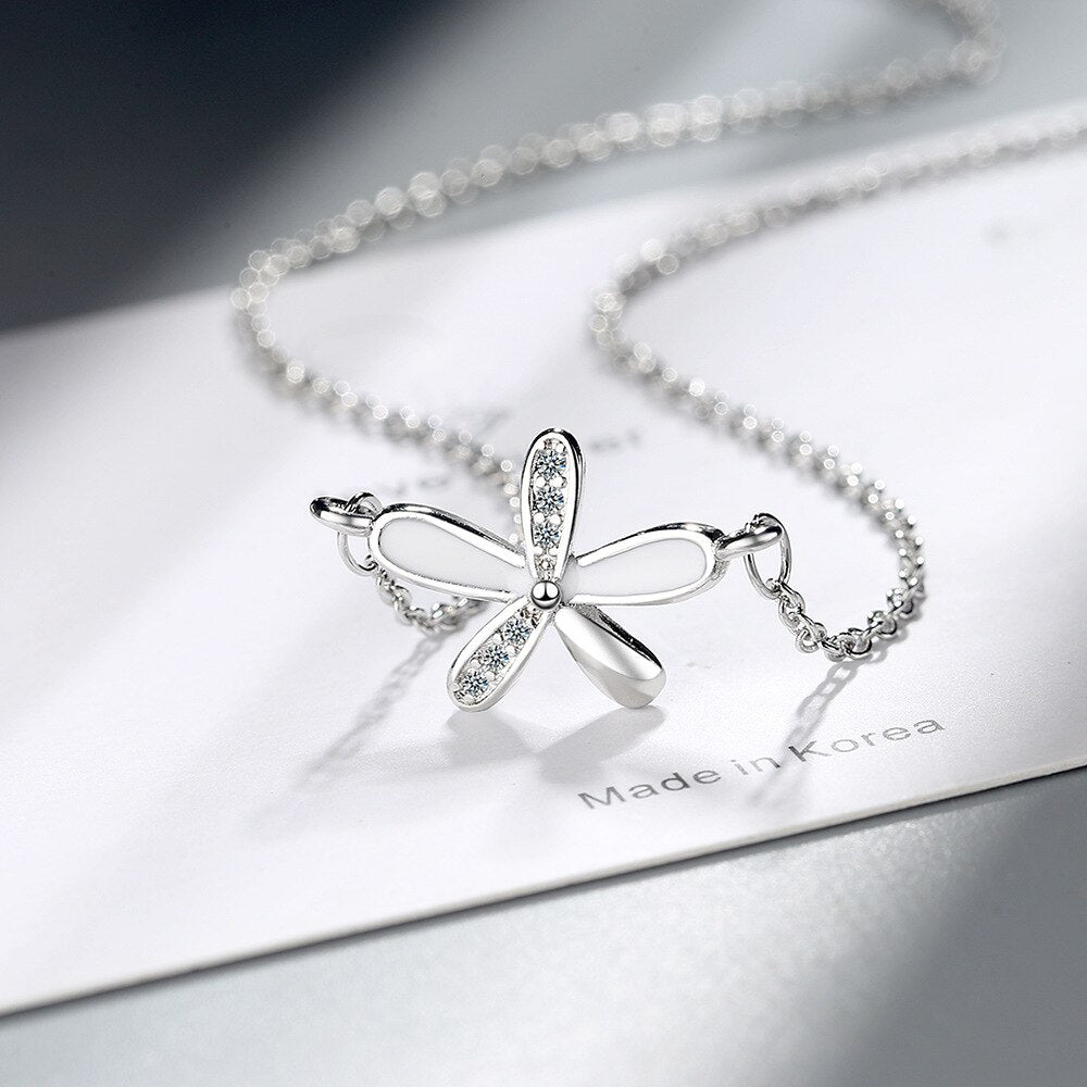 Female Zircon Flower Pendants And Necklaces For Women 925 Stamp Silver Color Lucky Wedding Party Jewelry Gift