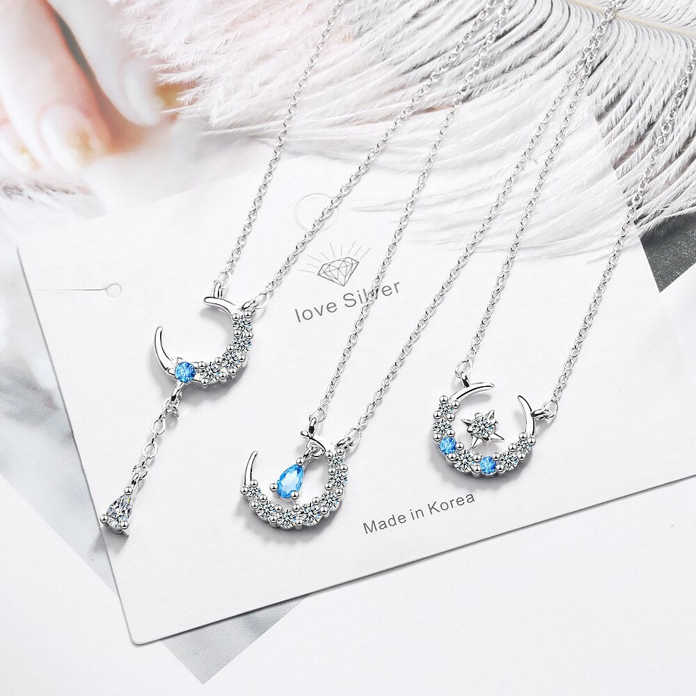 Female Zircon Moon Pendants and necklaces for women 925 Stamp Silver Color Wedding Girl Vintage Jewelry 2022