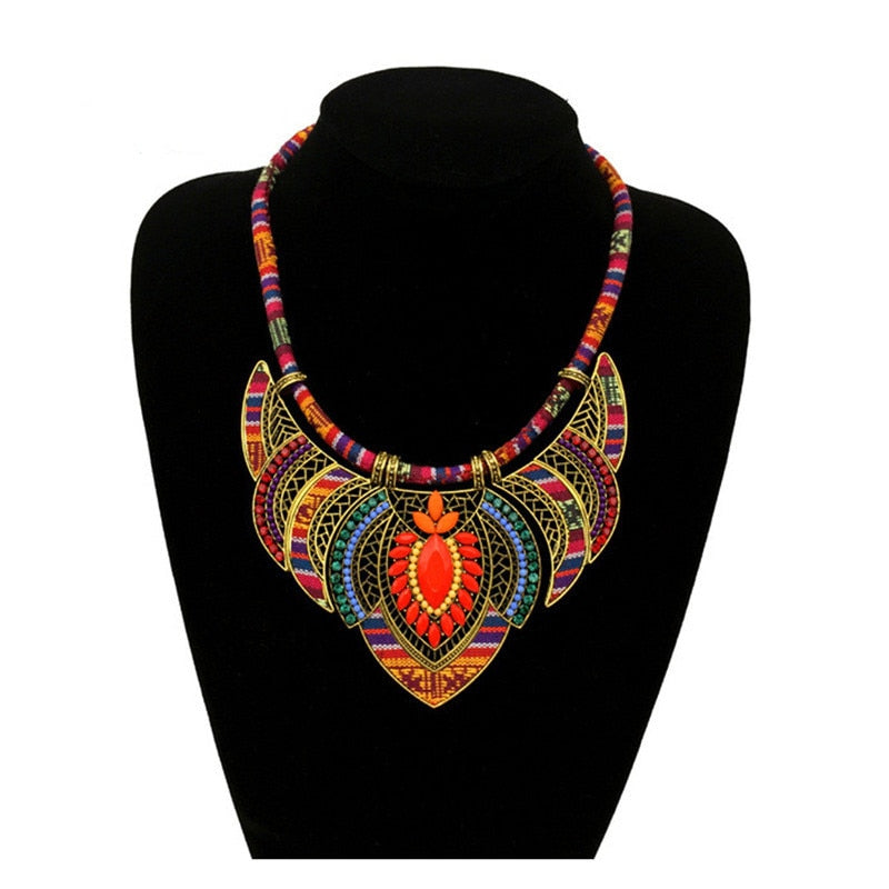 Female vintage choker pendants&necklaces big boho necklaces ethnic bohemian jewelry statement tribal orange