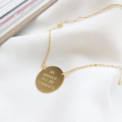 Feminists 925 sterling silver round pendant necklace gold color we should all be feminist necklace for women's charm jewelry