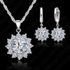 Femmin Austrian Crystal Pendants Necklace And Earrings Set For Women Fine 925 Sterling Silver Bridal Wedding Jewelry Sets