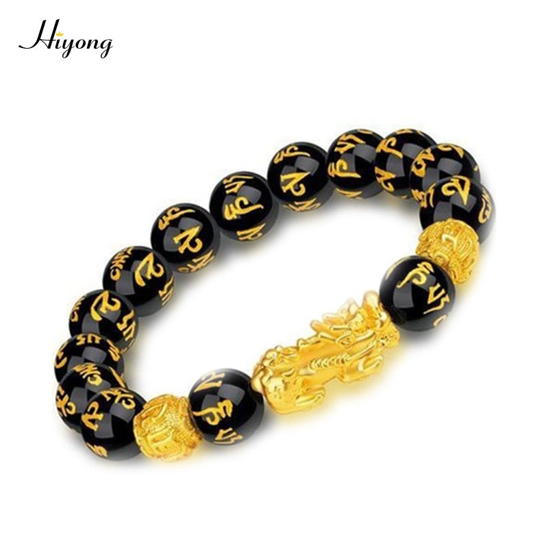 Feng Shui Obsidian Beads Bracelet Handmade Pixiu Wealth Bracelets For Women Men Charm Buddha Alloy Bracelet Good Luck Jewelry