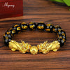 Feng Shui Obsidian Beads Bracelet Handmade Pixiu Wealth Bracelets For Women Men Charm Buddha Alloy Bracelet Good Luck Jewelry