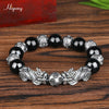 Feng Shui Obsidian Beads Bracelet Handmade Pixiu Wealth Bracelets For Women Men Charm Buddha Alloy Bracelet Good Luck Jewelry