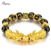 Feng Shui Obsidian Beads Bracelet Handmade Pixiu Wealth Bracelets For Women Men Charm Buddha Alloy Bracelet Good Luck Jewelry