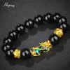 Feng Shui Obsidian Beads Bracelet Handmade Pixiu Wealth Bracelets For Women Men Charm Buddha Alloy Bracelet Good Luck Jewelry