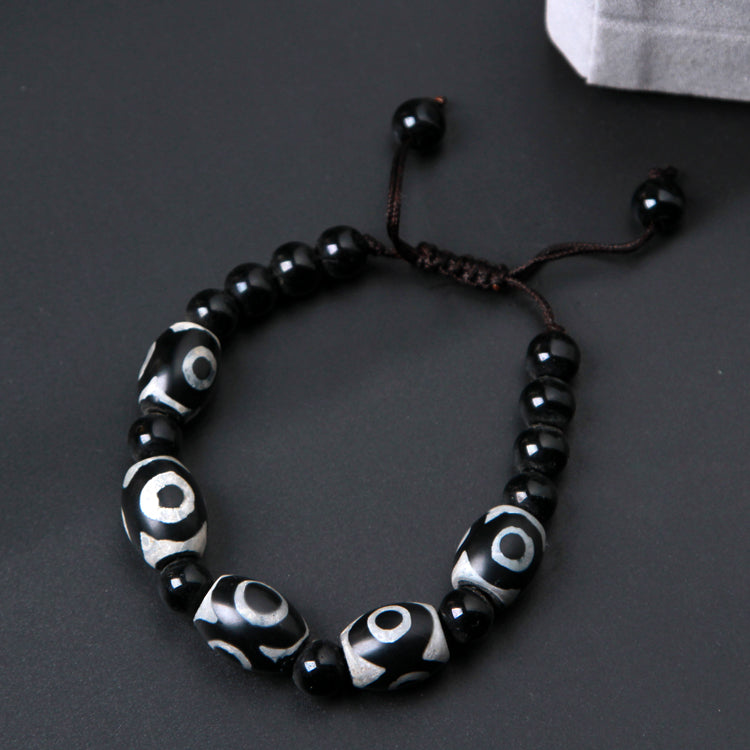Fengshui Protection Natural Stone Tibet Beads Three eyes dzi Amulet Bracelet High Qaulity