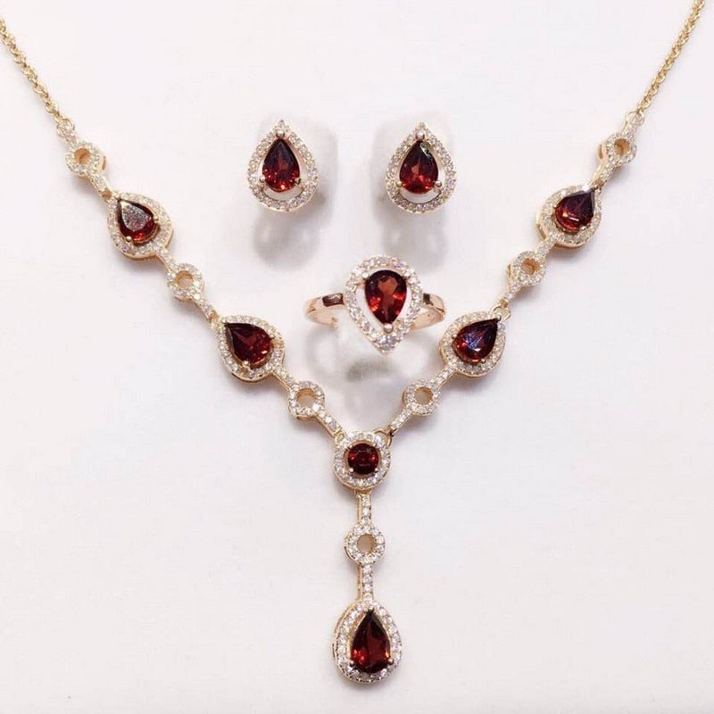 Fidelity Natural 5*7mm garnet s925 sterling silver simple fashion fine jewelry sets for women party natural red gemstone