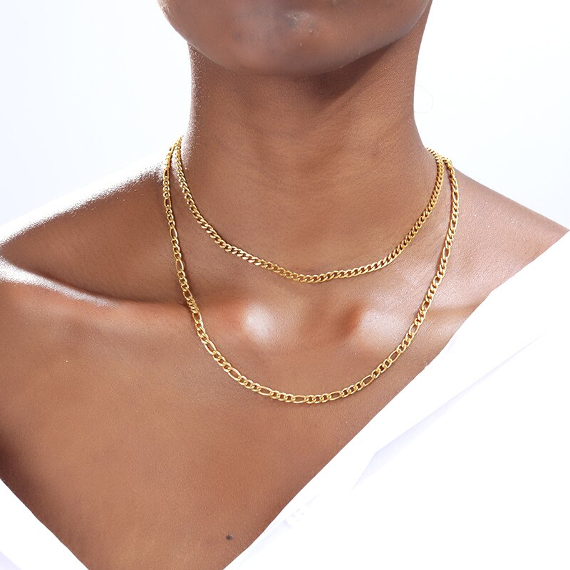 Figaro Chain Necklace Women Gold  Color Female Male Long Necklace Stainless Steel Classic Choker Chains Jewerly