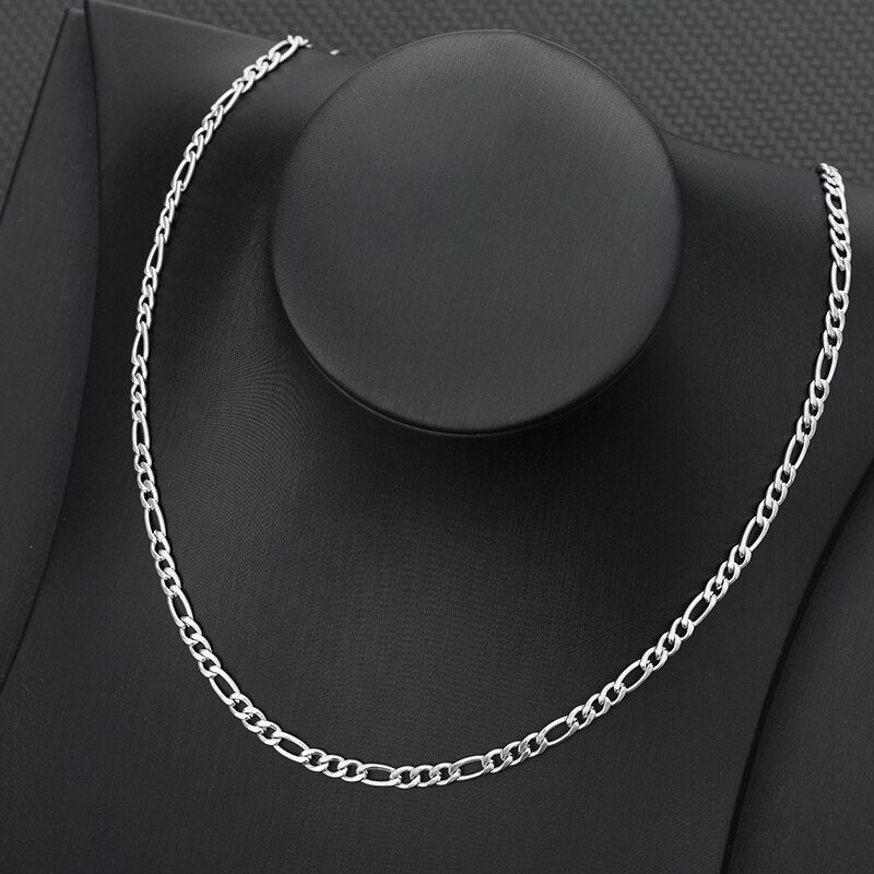 Figaro Chain Necklace Women Gold  Color Female Male Long Necklace Stainless Steel Classic Choker Chains Jewerly