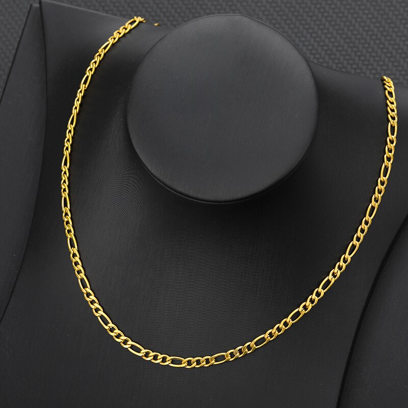 Figaro Chain Necklace Women Gold  Color Female Male Long Necklace Stainless Steel Classic Choker Chains Jewerly
