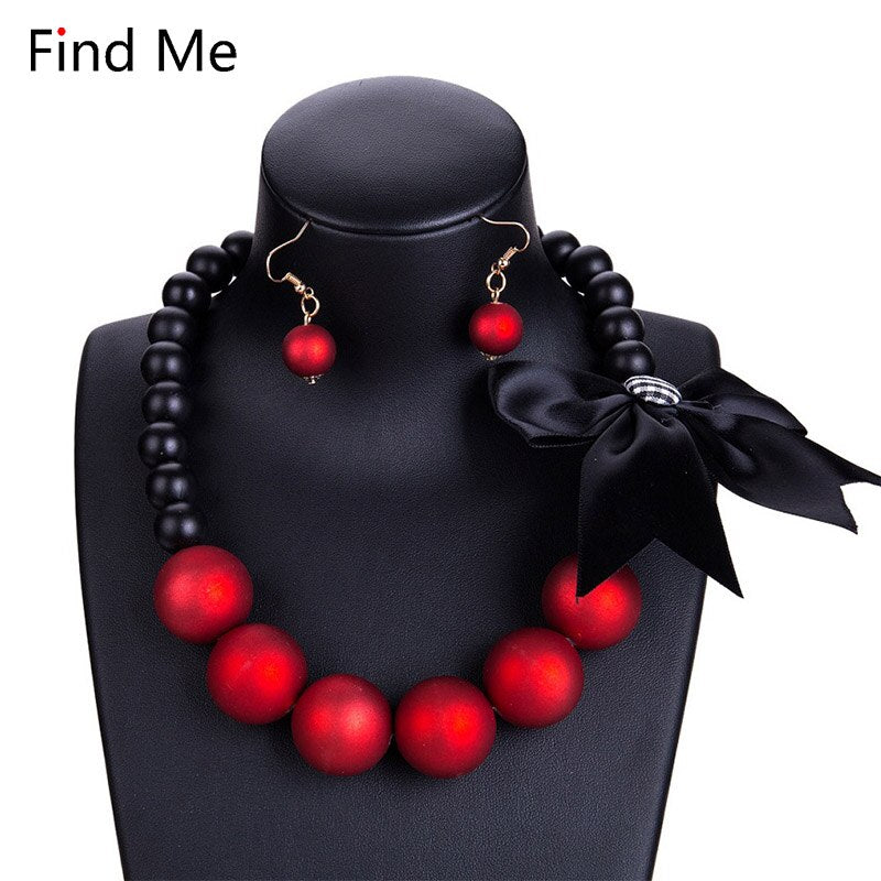 Find Me Brand Big Beads Collar Choker Necklace Boho Bow Resin Maxi Statement Necklace For Women Jewelry